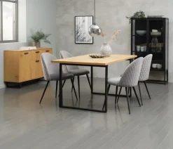 AABENRAA L160 bord eg + 4 KOKKEDAL stole grå velour