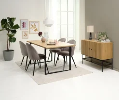 AABENRAA L160 bord eg + 4 KOKKEDAL stole grå velour