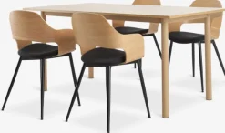 ALSTED L160 bord eg + 4 HVIDOVRE stole eg/sort