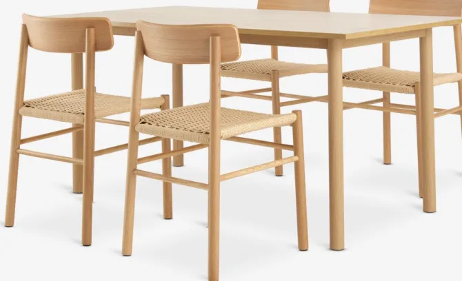 ALSTED L160 bord eg + 4 ISLEV stole u/armlæn eg