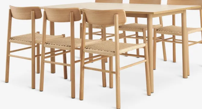 ALSTED L160 bord eg + 4 ISLEV stole u/armlæn eg