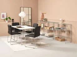 BANNERUP L120 bord hvid + 4 HAMMEL stole sort