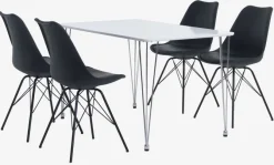 BANNERUP L120 bord hvid + 4 KLARUP stole sort