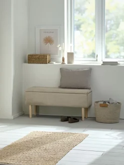 Bænk BADSTED m/opbevaringsplads beige stof/egefarve