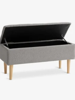 Bænk BADSTED m/opbevaringsplads lysegråt stof/egefarve