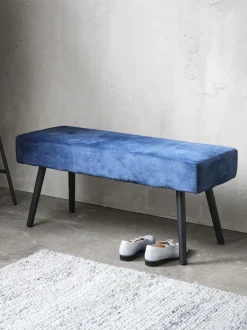 Bænk RJUKAN mørkeblå velour/sort