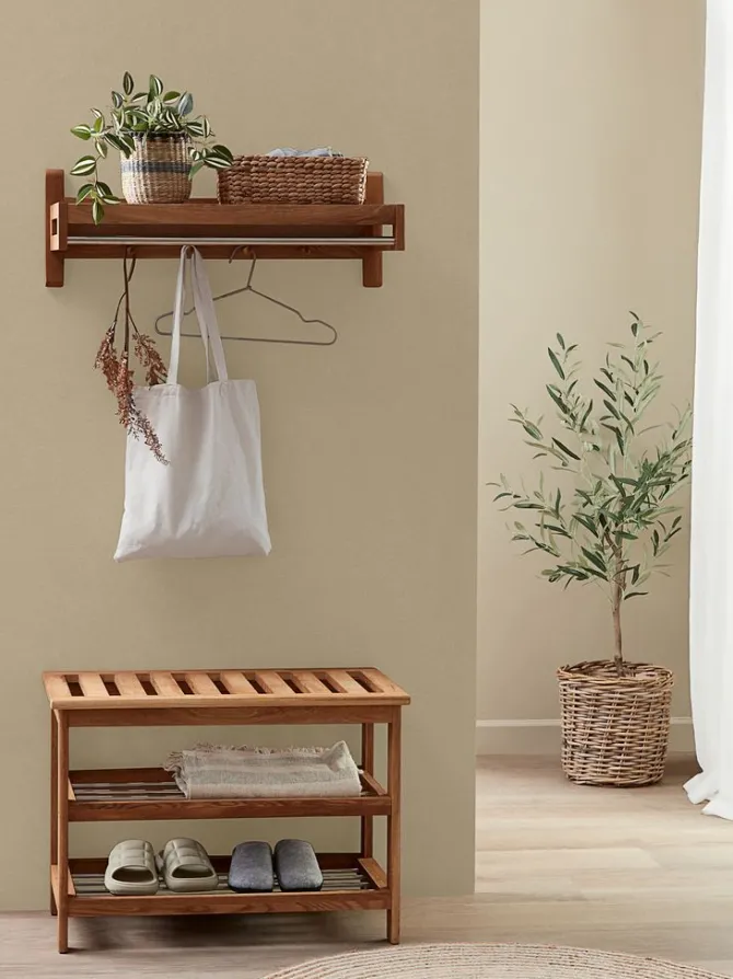 Bænk TOMMERUP m/skohylder eg