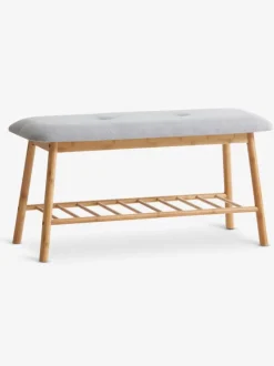 Bænk VANDSTED m/hylde gråt stof/bambus