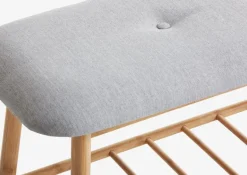 Bænk VANDSTED m/hylde gråt stof/bambus