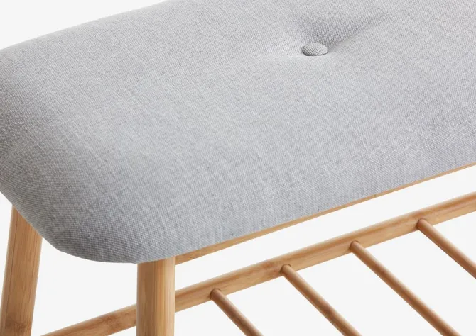 Bænk VANDSTED m/hylde gråt stof/bambus