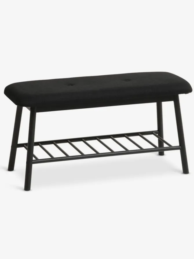 Bænk VANDSTED m/hylde sort stof/sort