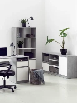 Bogreol BILLUND 1 skuffe 3 hylder beton/hvid