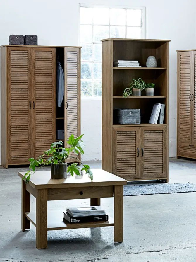 Bogreol MANDERUP 2 låger 3+1 hylder vild eg farve