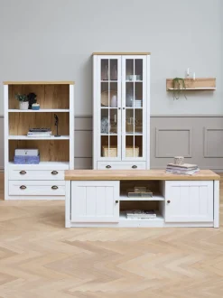 Bogreol MARKSKEL 2 skuffer hvid/egefarve