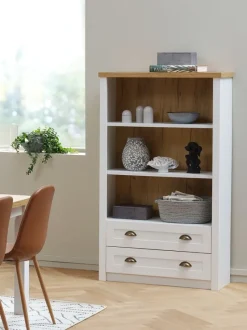 Bogreol MARKSKEL 2 skuffer hvid/egefarve