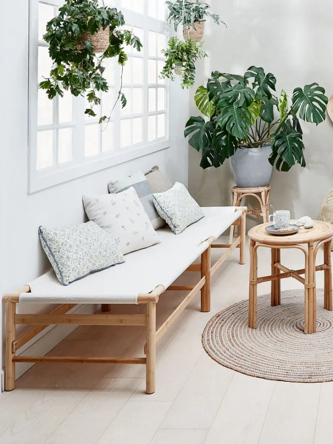 Daybed FRYDENDAL 196x72 beige stof/bambus