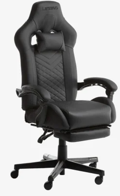 Gamer-stol HALLUM med benstøtte sort kunstlæder