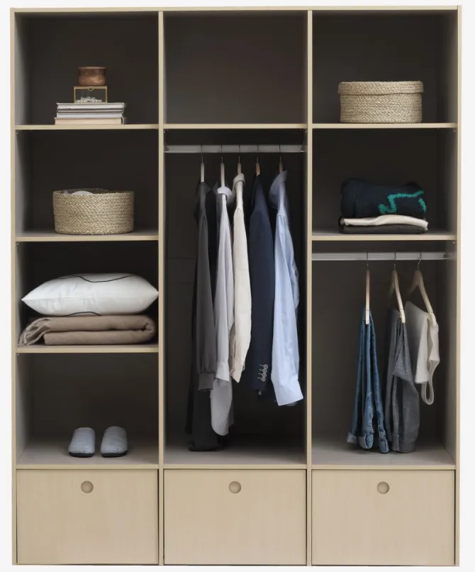 Garderobeskab ANNISSE 160x200 3 låger grå/natur