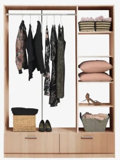 Garderobeskab ELLESTED 144x200 3 låger 2 skuffer egefarve