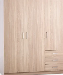 Garderobeskab FANDRUP 145x176 3 låger 3 skuffer lys egefarve