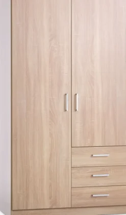 Garderobeskab FANDRUP 97x176 2 låger 3 skuffer lys egefarve