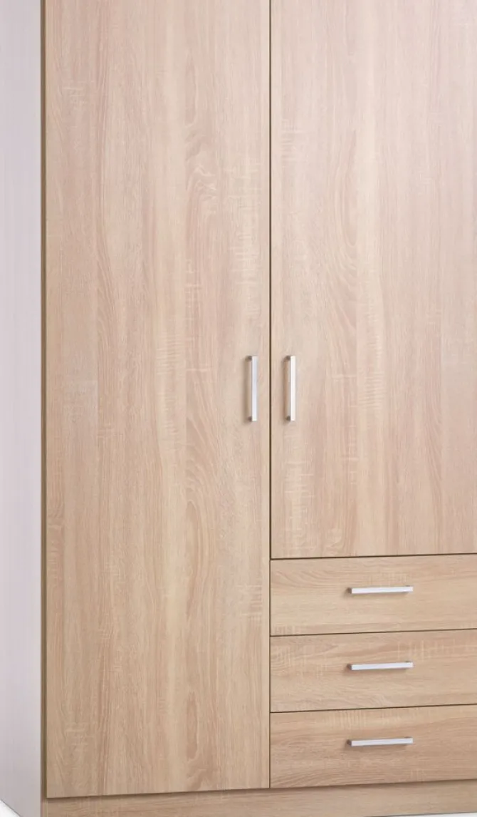 Garderobeskab FANDRUP 97x176 2 låger 3 skuffer lys egefarve