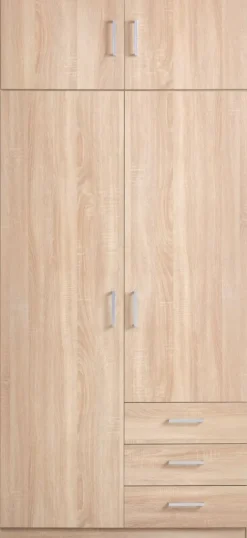 Garderobeskab FANDRUP 97x176 2 låger 3 skuffer lys egefarve