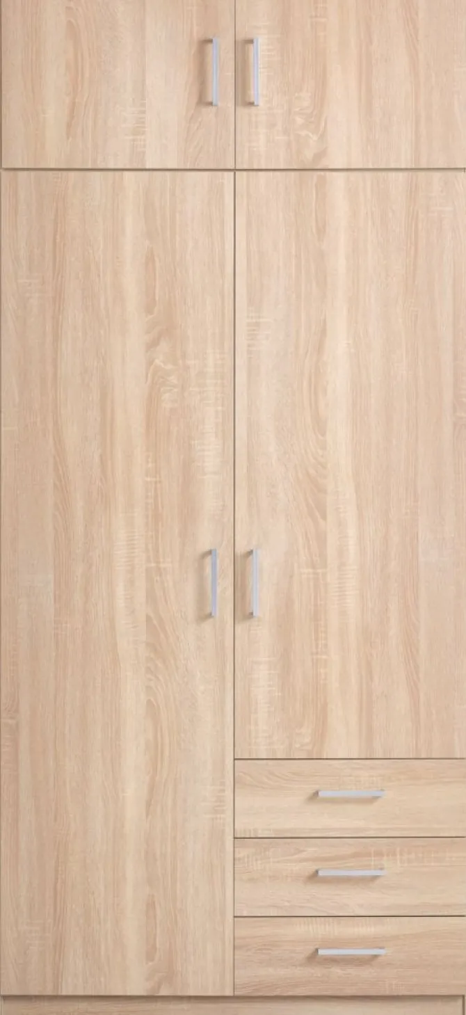 Garderobeskab FANDRUP 97x176 2 låger 3 skuffer lys egefarve