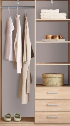 Garderobeskab FANDRUP 97x176 2 låger 3 skuffer lys egefarve