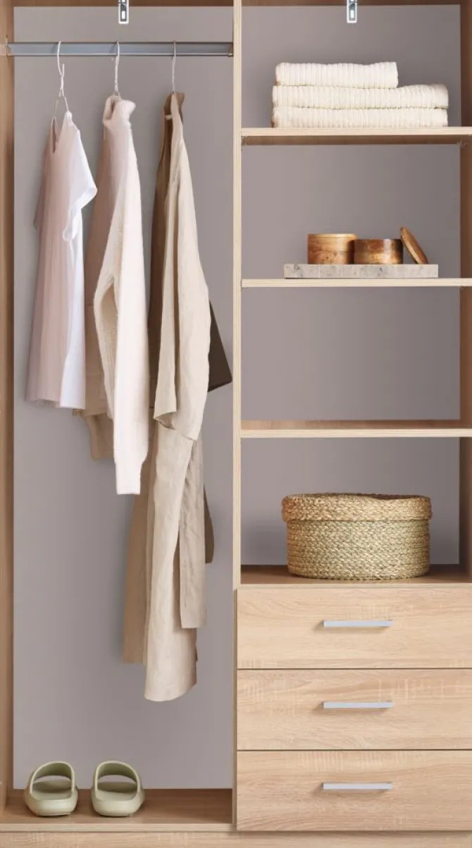 Garderobeskab FANDRUP 97x176 2 låger 3 skuffer lys egefarve