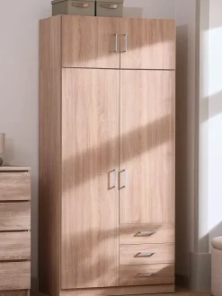 Garderobeskab FANDRUP 97x176 2 låger 3 skuffer lys egefarve