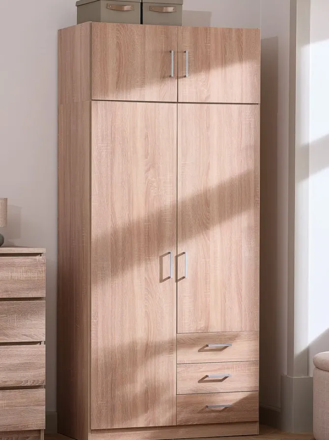 Garderobeskab FANDRUP 97x176 2 låger 3 skuffer lys egefarve