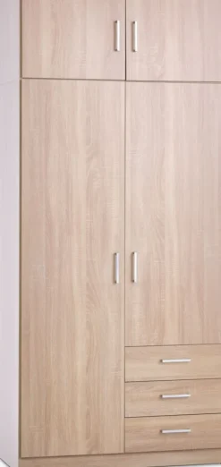 Garderobeskab FANDRUP 97x176 2 låger 3 skuffer lys egefarve