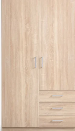 Garderobeskab FANDRUP 97x176 2 låger 3 skuffer lys egefarve