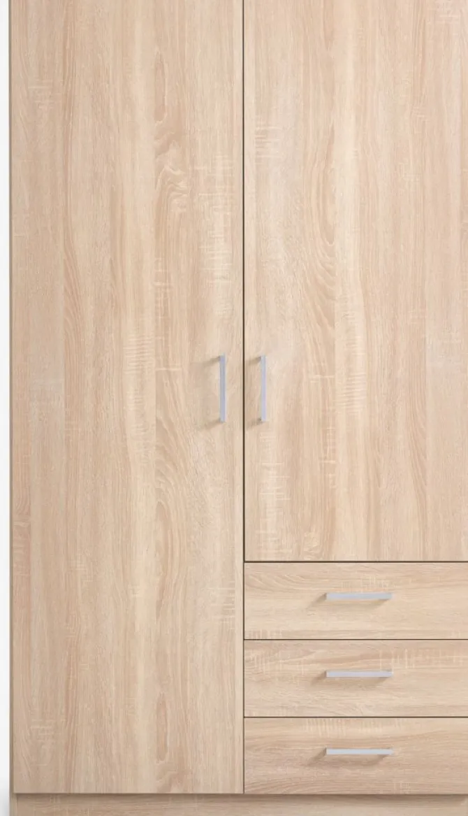 Garderobeskab FANDRUP 97x176 2 låger 3 skuffer lys egefarve