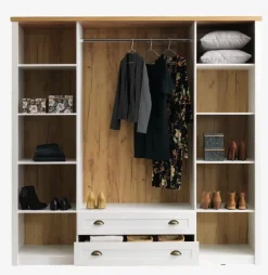 Garderobeskab MARKSKEL 212x210 hvid/egefarve