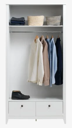 Garderobeskab NORDBY 105x200 2 låger 2 skuffer hvid