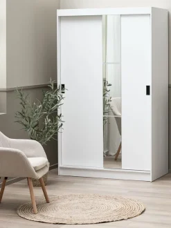 Garderobeskab ODDER 120x201 2 skydedøre m/spejl hvid