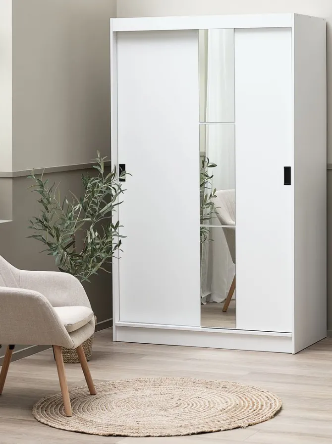 Garderobeskab ODDER 120x201 2 skydedøre m/spejl hvid