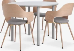 HANSTED Ø100 bord grå + 4 HVIDOVRE stole lys eg