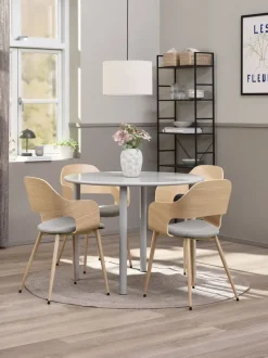 HANSTED Ø100 bord grå + 4 HVIDOVRE stole lys eg