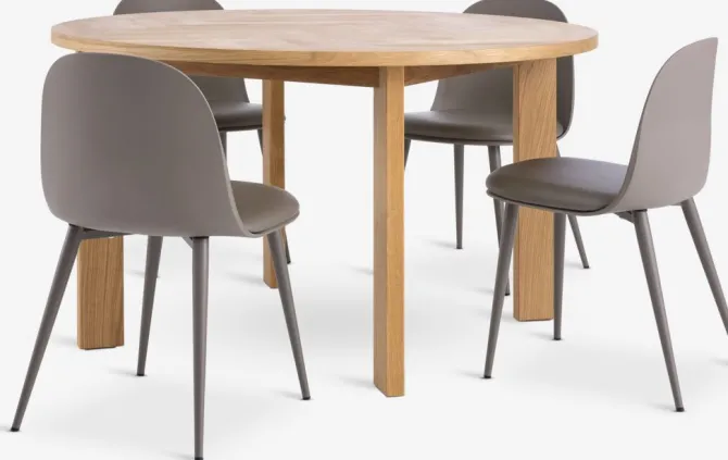 HARESKOV Ø129 bord eg + 4 ULDAL stole brun