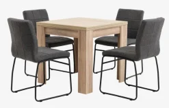 HASLUND bord L80/160 eg + 4 HAMMEL stole grå