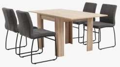 HASLUND bord L80/160 eg + 4 HAMMEL stole grå