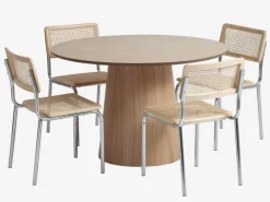 KLIPLEV Ø120 bord eg + 4 HASSING stole rattan