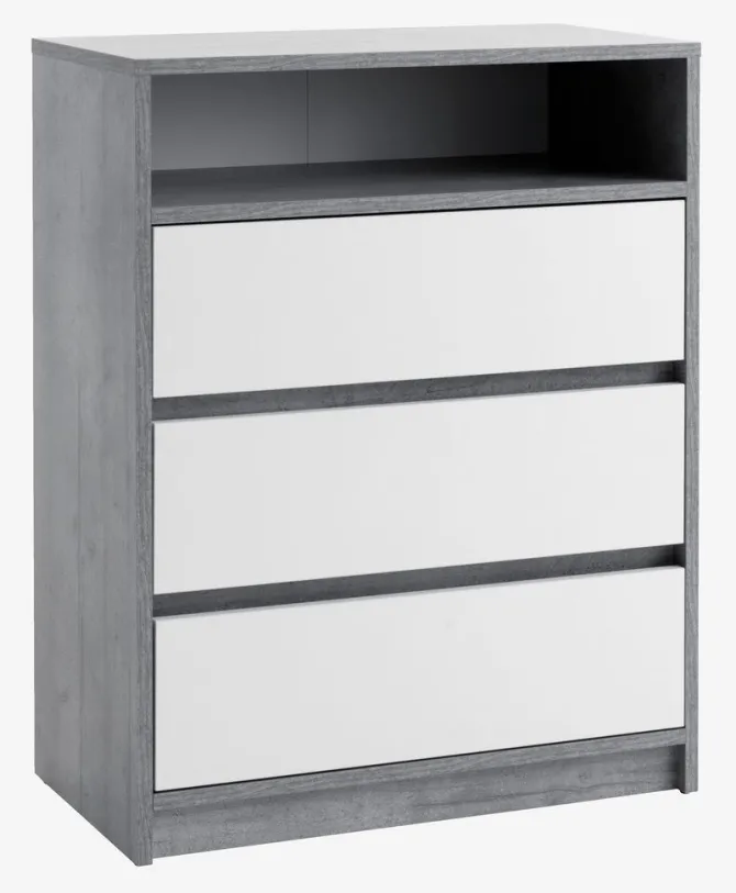 Kommode BILLUND 3 skuffer hvid/beton