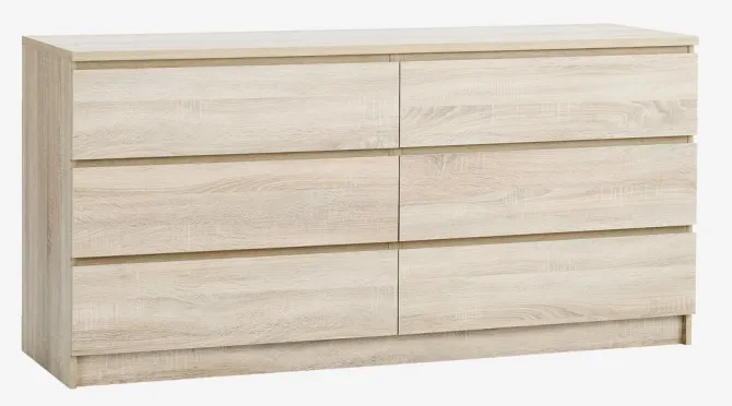 Kommode LIMFJORDEN 3+3 skuffer lys egefarve