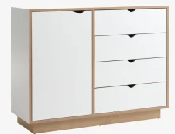 Kommode MAMMEN 4 skuffer 1 låge hvid/eg