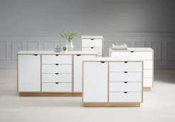 Kommode MAMMEN 4 skuffer 1 låge hvid/eg