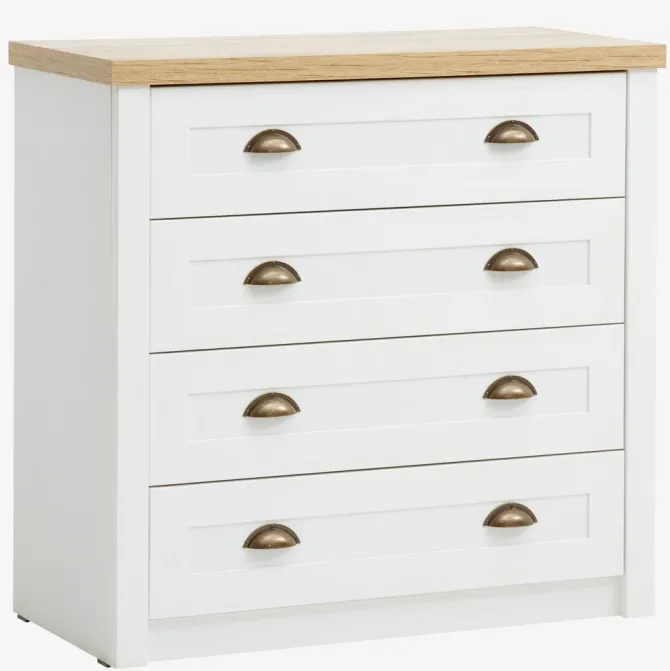 Kommode MARKSKEL 4 skuffer hvid/egefarve